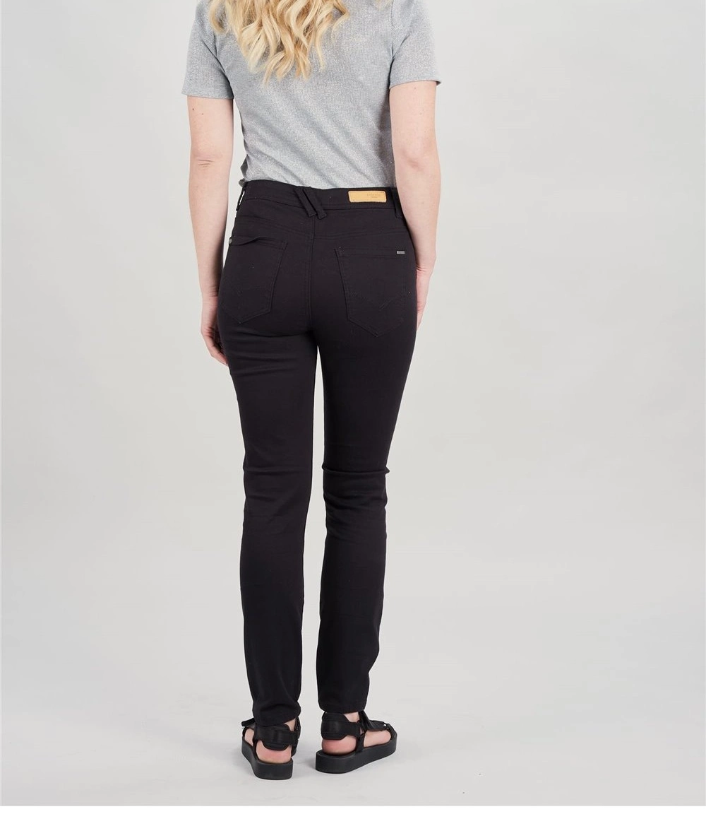 Ladies Basic Black Color Twill Pants Slim Fit Cotton and Elastane High Rise Women′ S Trousers