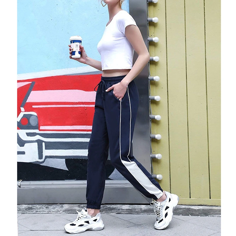 Factory Hot Wholesale Fashion Sweatpants Drawstring Women′s Sweatpants Drawstring Waistband Side Stitching Pants Ladies Jogging Trousers