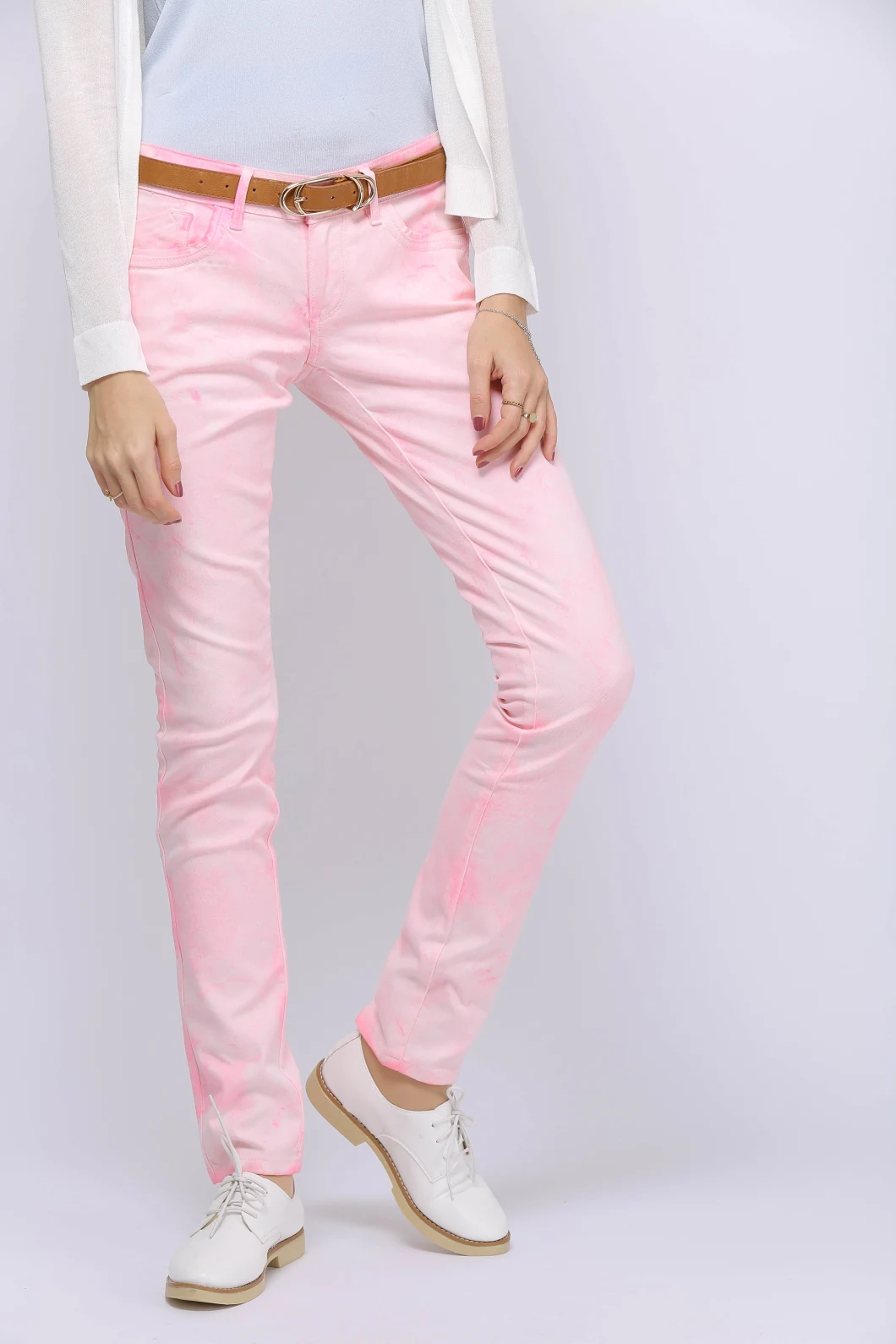 Ladies Low Waist Light Pink Bleach Woven Trousers