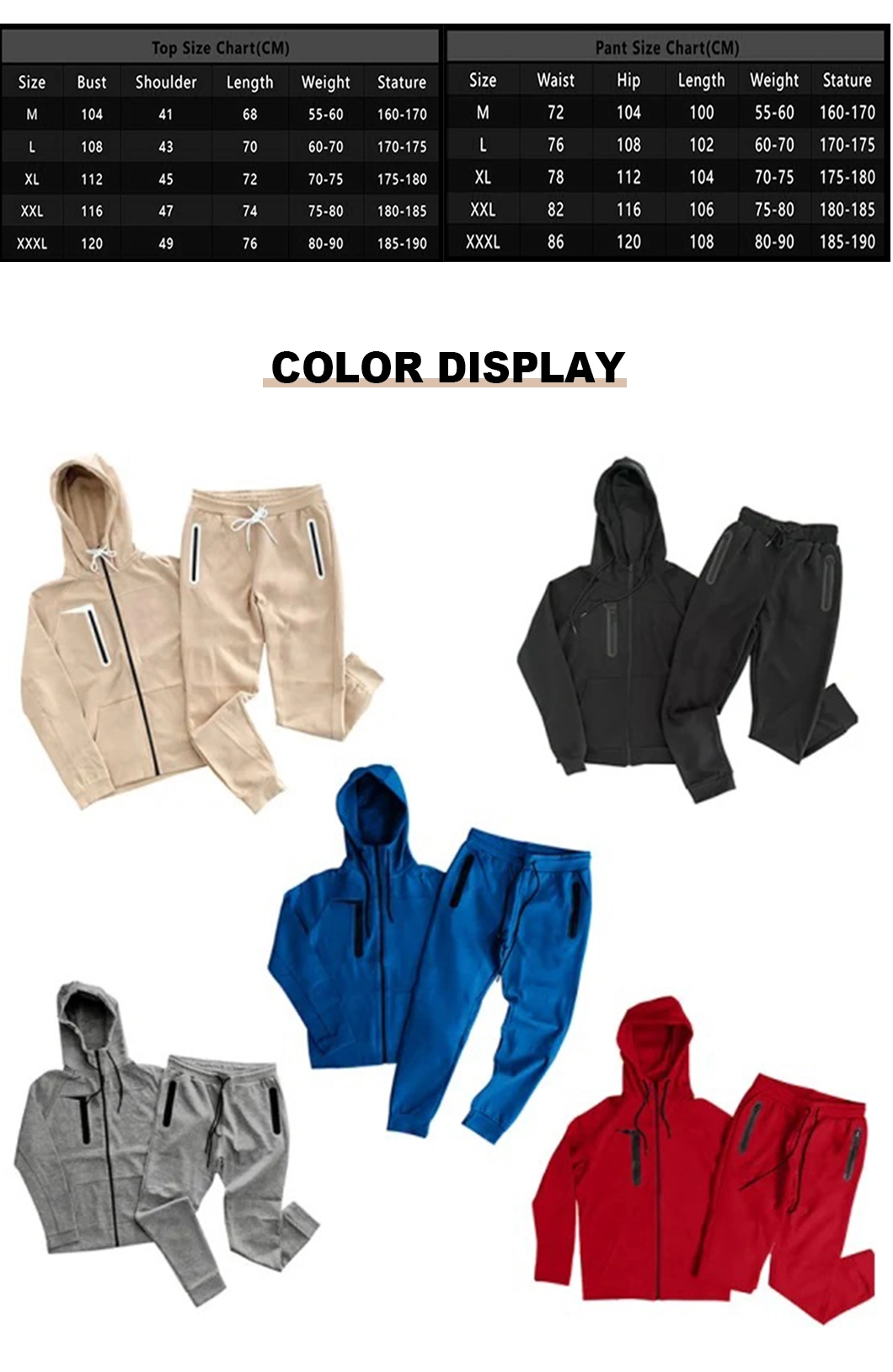 Wholesale Mens Sweat Suits Zips 2 Pieces Hoodie Set Jogging Suit Tech Fleece Track Suit Jacket Tracksuits for Men