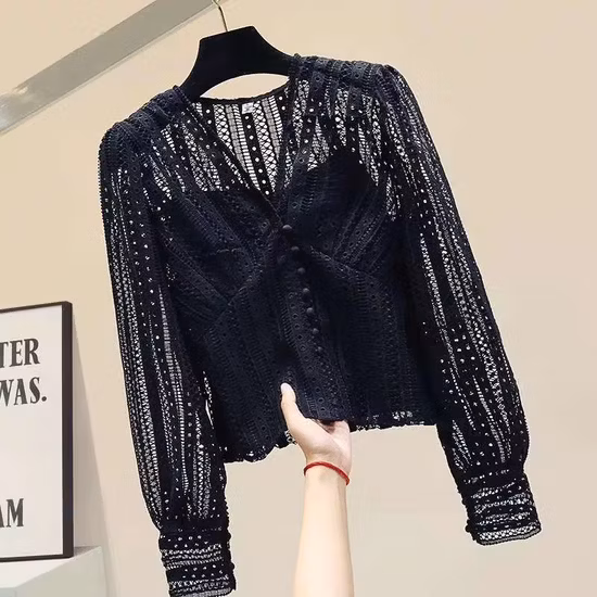 2022 春と秋のレディースファッションセクシーなスリムショートシャツ