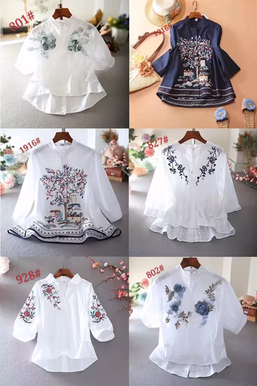 婦人服 カジュアル ファッション フローラル コットン 3/4 スリーブ シャツ
